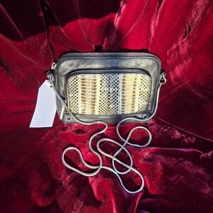 Milly Black Leather Crossbody Bag w/ Snakeskin Panel & Chain Strap